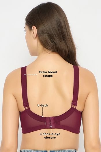 Back listing image for Non-Padded Non-Wired Full Coverage Minimizer Bra in Maroon - Lace