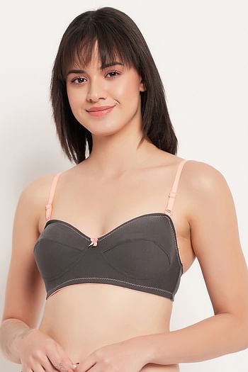 Front listing image for Non-Padded Non-Wired Full Cup Multiway Balconette Bra in Dark Grey - Cotton
