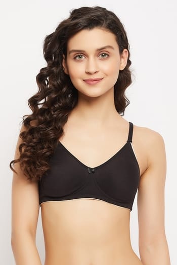 Clovia Non-Padded Non-Wired Full Coverage Multiway T-shirt Bra in Black - Cotton