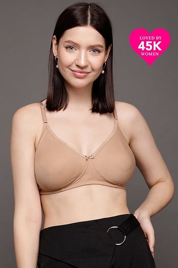 Front listing image for Non-Padded Non-Wired Full Coverage T-shirt Bra in Beige - Cotton