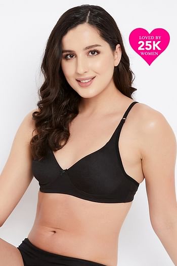Front listing image for Non-Padded Non-Wired Full Coverage T-shirt Bra in Black - Cotton Rich