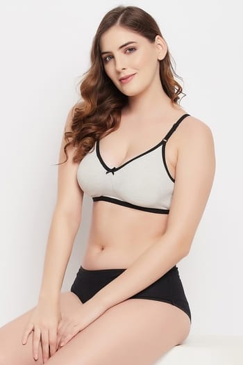Clovia Non-Padded Non-Wired Full Coverage T-shirt Bra in Grey Melange - Cotton