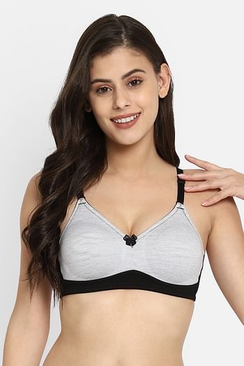 Front listing image for Non-Padded Non-Wired Full Coverage T-shirt Bra in Light Grey- Cotton