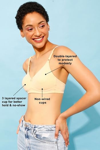 Back listing image for Non-Padded Non-Wired Full Coverage Spacer Cup T-shirt Bra in Nude Colour - Cotton