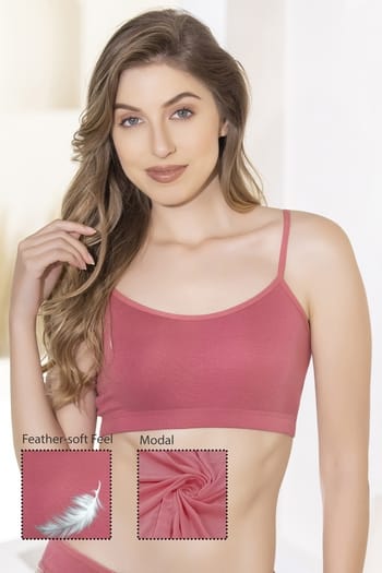 Clovia Non-Padded Non-Wired Full Cup T-shirt Bra in Salmon Pink with Removable Cups - Modal
