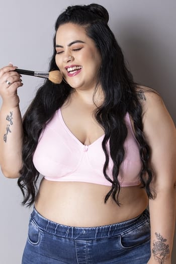 Clovia Non-Padded Non-Wired Full Figure Bra in Baby Pink - Cotton