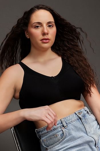 Front listing image for Non-Padded Non-Wired Full Figure Bra in Black - Cotton