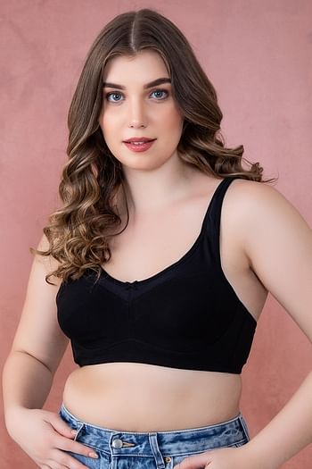 Front listing image for Non-Padded Non-Wired Full Figure Bra in Black- Cotton