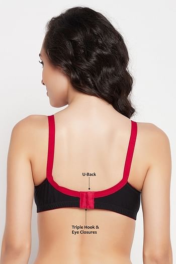 Back listing image for Non-Padded Non-Wired Full Figure Bra in Black - Cotton & Lace