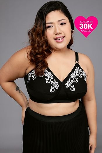 Front listing image for Non-Padded Non-Wired Full Figure Bra in Black - Cotton Rich