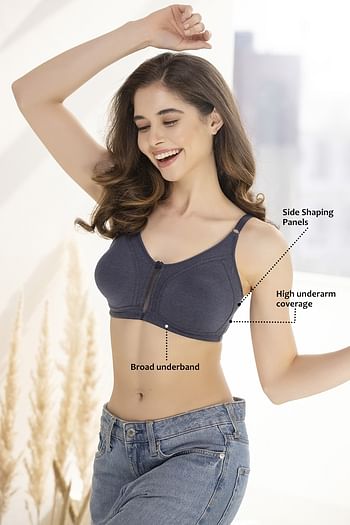 Back listing image for Non-Padded Non-Wired Spacer Cup Full Figure Bra in Navy - Cotton