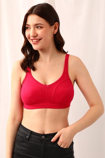 Clovia Non-Padded Non-Wired Full Figure Bra in Hot Pink - Cotton