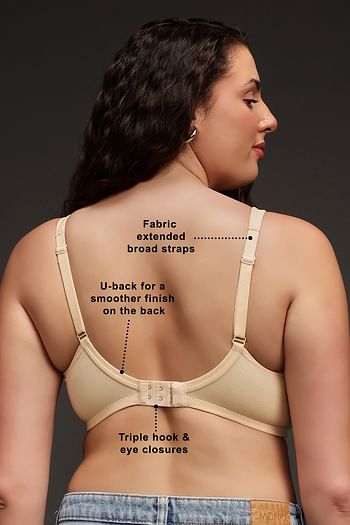 Back listing image for Non-Padded Non-Wired Full Figure Bra in Nude Colour - Cotton