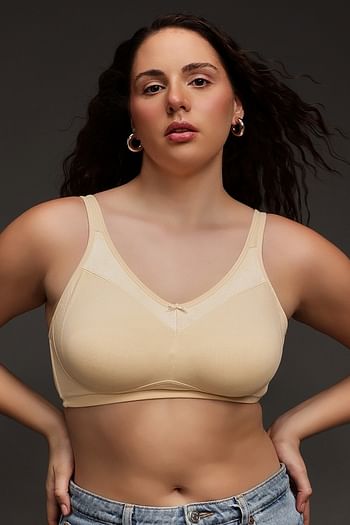 Front listing image for Non-Padded Non-Wired Full Figure Bra in Nude Colour - Cotton