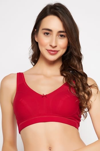 Clovia Non-Padded Non-Wired Full Figure Bra in Red - Cotton
