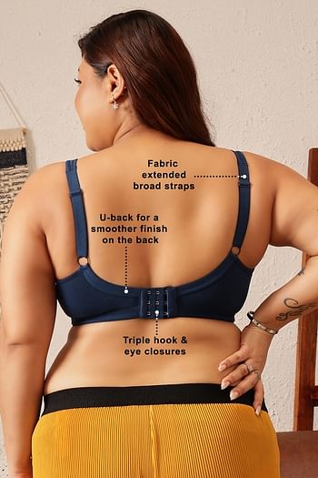 Back listing image for Non-Padded Non-Wired Full Figure Bra in Royal Blue - Cotton