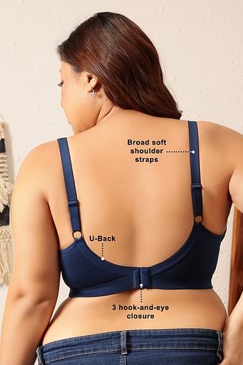 Back listing image for Non-Padded Non-Wired Full Figure Bra in Royal Blue - Cotton
