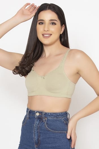 Clovia Non-Padded Non-Wired Full-Figure Bra in Sage Green - Cotton