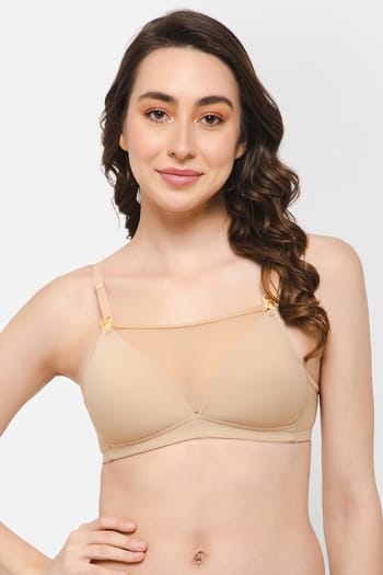 Clovia Non-Padded Non-Wired Full Figure Cami-Style Feeding Bra in Nude Colour