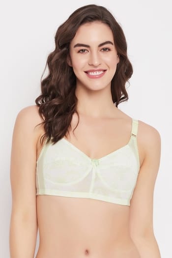 Clovia Non-Padded Non-Wired Full Figure Printed Bra in Sage Green