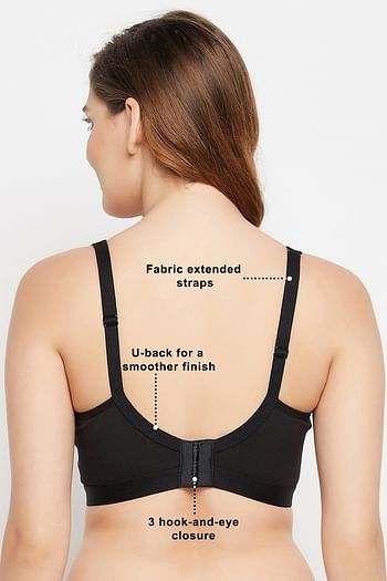 Back listing image for Non-Padded Non-Wired Full Figure Spacer Cup T-shirt Bra in Black - Cotton Rich