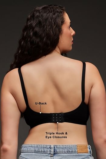 Back listing image for Non-Padded Non-Wired Full Figure T-shirt Bra in Black - Cotton