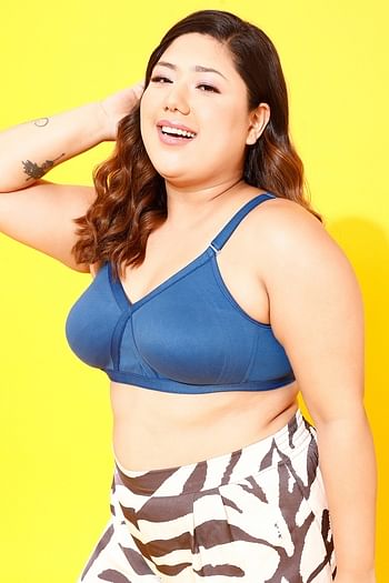 Back listing image for Non-Padded Non-Wired Full Figure T-Shirt Bra in Blue- Cotton