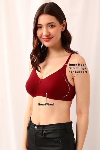 Back listing image for Non-Padded Non-Wired Full Figure T-shirt Bra in Maroon - Cotton