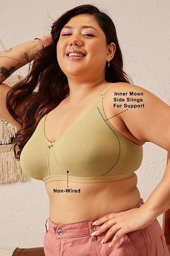 Back listing image for Non-Padded Non-Wired Full Figure T-shirt Bra in Olive Green - Cotton