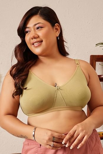 Front listing image for Non-Padded Non-Wired Full Figure T-shirt Bra in Olive Green - Cotton