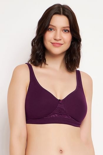 Front listing image for Non-Padded Non-Wired Full Coverage T-shirt Bra in Wine Colour - Cotton