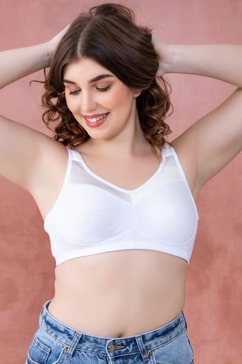 Clovia Non-Padded Non-Wired High Support Full Figure Bra in White - Cotton