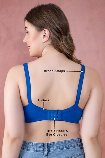 Back listing image for Non-Padded Non-Wired Full Coverage Plus Size Minimizer Bra in Blue