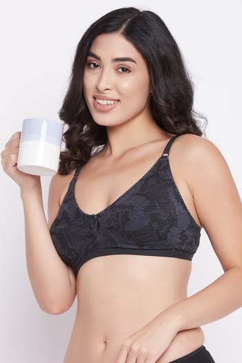Clovia Non-Padded Non-Wired Snakeskin Print Full Figure Bra in Grey - 100%Cotton