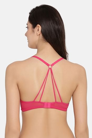 Back listing image for Non-Padded Non-Wired Full Coverage Printed Racerback Bra in Grey- Cotton - Cotton