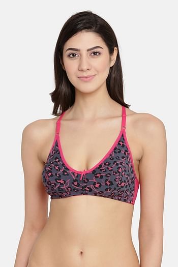 Front listing image for Non-Padded Non-Wired Full Coverage Printed Racerback Bra in Grey- Cotton - Cotton