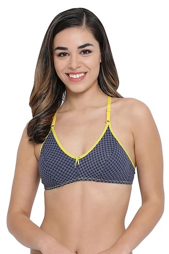 Front listing image for Non-Padded Non-Wired Full Coverage Printed Racerback Bra in Navy - Cotton