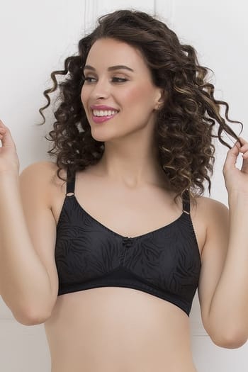 Clovia Non-Padded Non-Wired Full Figure Self-Patterned Minimizer T-shirt Bra in Black