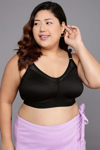 Clovia Non-Padded Non-Wired Spacer Cup Full Figure Bra in Black - Cotton Rich
