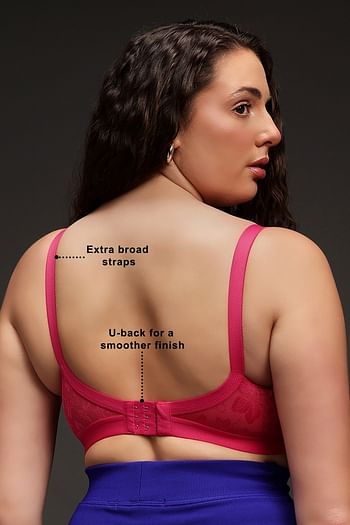 Back listing image for Non-Padded Non-Wired Spacer Cup Full Figure Bra in Hot Pink - Cotton