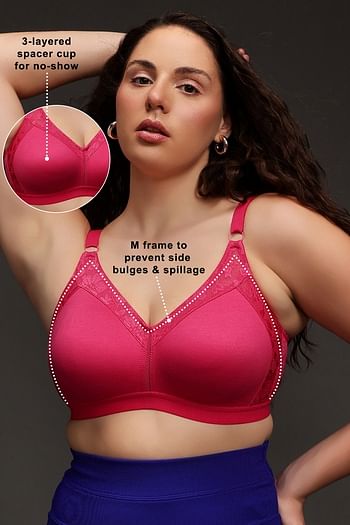 Front listing image for Non-Padded Non-Wired Spacer Cup Full Figure Bra in Hot Pink - Cotton