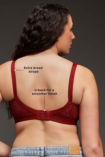 Back listing image for Non-Padded Non-Wired Full Figure Spacer Cup Bra in Maroon - Cotton Rich