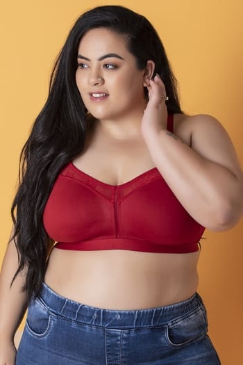 Clovia Non-Padded Non-Wired Full Figure Spacer-Cup Bra in Maroon - Cotton
