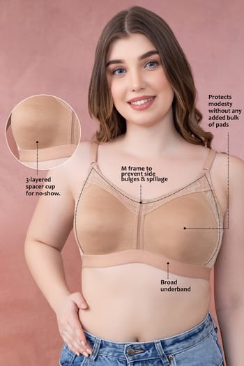 Clovia Non-Padded Non-Wired Spacer Cup Full Figure Bra in Nude Colour - Cotton