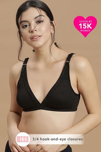 Front listing image for Non-Padded Non-Wired T-Shirt Bra in Black -Cotton Rich