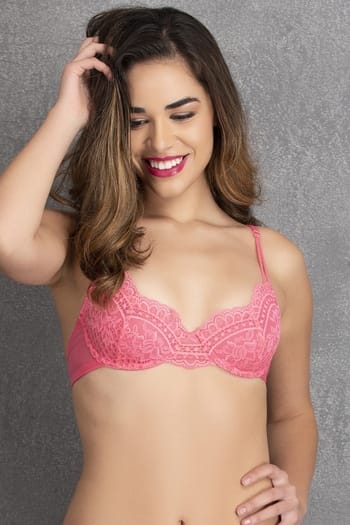 Clovia Non-Padded Underwired Bridal Bra in Pink - Lace