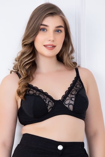 Clovia Non-Padded Underwired Full Cup Bra with Mesh Lining in Black