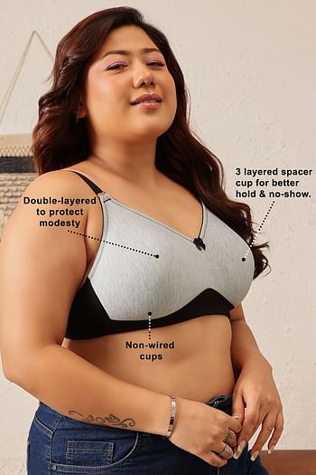 Back listing image for Non-Padded Non-Wired Full Coverage Spacer Cup T-shirt Bra in Grey Melange - Cotton 