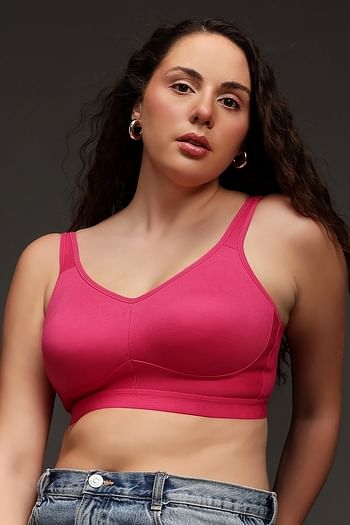 Front listing image for Non-Padded Non-Wired Full Figure Spacer Cup T-shirt Bra in Hot Pink - Cotton Rich