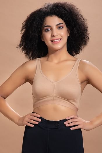 Front listing image for Non-Padded Non-Wired Full Figure Spacer Cup T-shirt Bra in Nude Colour - Cotton Rich